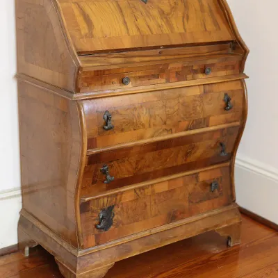 Antique Dutch-Style Burlwood & Marquetry Bombé Secretary Bookcase