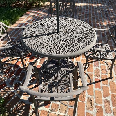 5-Piece Cast Aluminum Patio Dining Set with Four Chairs, Umbrella and Base