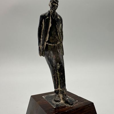 Modernist Leaning Man Figural Sculpture on Wood Base