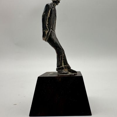 Modernist Leaning Man Figural Sculpture on Wood Base
