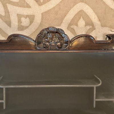 Asian-Style Carved Wood Wall Display Cabinet with Glass Door