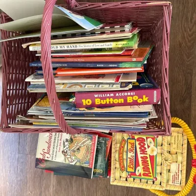 Lot Of Children’s Books In Basket 