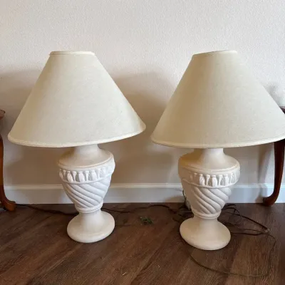 Set of Two Stone Lamps With Shades 