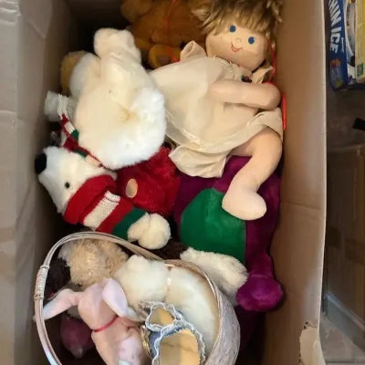 Mystery Stuffed Animal & Doll Lot Large Pen & Gear Box