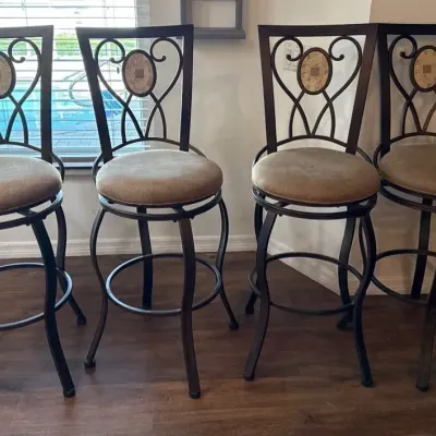 Set Of 4 Bar Height Bar Stools W/microfiber Seats 