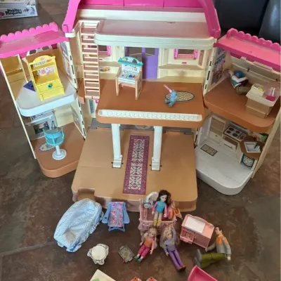 Little Fisher Play House With Furniture, + Barbie And Friends Doll Set Pieces 