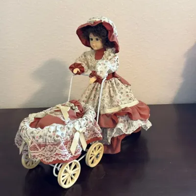 1989 Brinn’s Collectible Edition Musical Doll with Baby Carriage – “Memory”