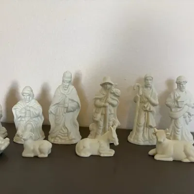 White Ceramic Nativity Set with Wise Men & Animals