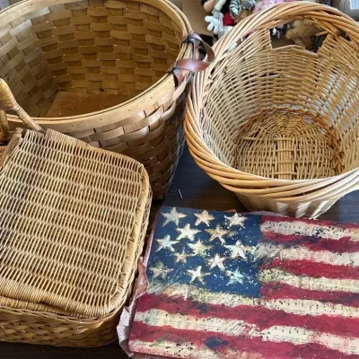 Lot Of 4 Large Wicker Baskets - Patriotic 