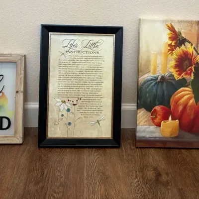 Assorted Framed Wall Décor – Inspirational Prints & Autumn Pumpkin Canvas