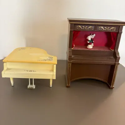 Pair of Children’s Toy Pianos – Grand Piano & Character Upright Piano Cords Missing 