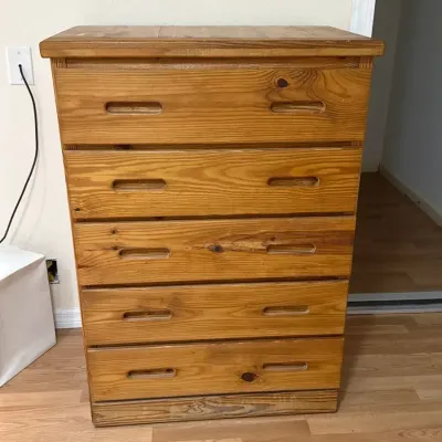5 Drawer Wood Dresser 48 Inches High 