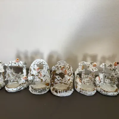 Set of 6 White & Gold Christmas Angel Winter Village Figurines