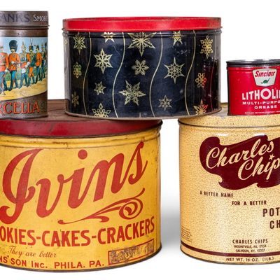 Sale Photo Thumbnail #47: 5 Vintage Advertising Tins Assorted Brands