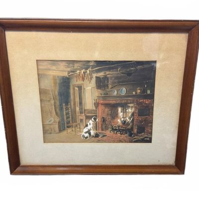 Sale Photo Thumbnail #405: Signed Watercolor Painting of Cabin Interior