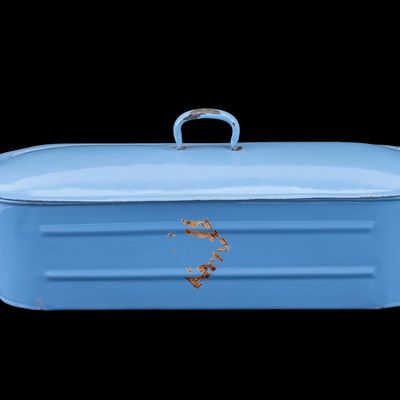 Sale Photo Thumbnail #118: Vintage Blue Enamel Fish Poacher W/ Rack & Lid