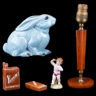 Sale Photo Thumbnail #200: Ceramic Bunny Planter, Cigarette and Matched Salts