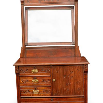Sale Photo Thumbnail #249: Early Carved Cherry Floral Dresser with Mirror