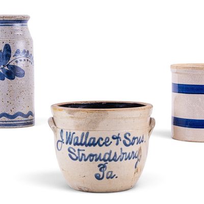 Sale Photo Thumbnail #122: J. Wallace & Son Stoneware Crock + 2 Others