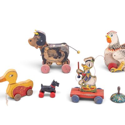 Sale Photo Thumbnail #41: Vintage Wooden Pull Toys, Tops, and Toy Bell