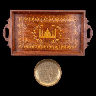 Sale Photo Thumbnail #315: Indian Taj Mahal Wood Serving Tray, Pedestal Dish