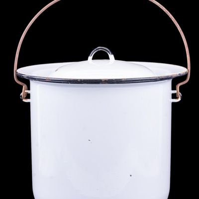 Sale Photo Thumbnail #173: Large Lidded Metal Chamber Pot, 9.5 Inches High