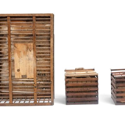 Sale Photo Thumbnail #52: Vintage Wooden Bird Cage and Egg Crates Set
