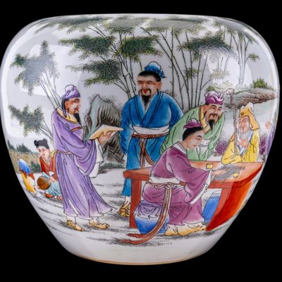 Sale Photo Thumbnail #307: Chinese 20th C Garden Scene Porcelain Jar