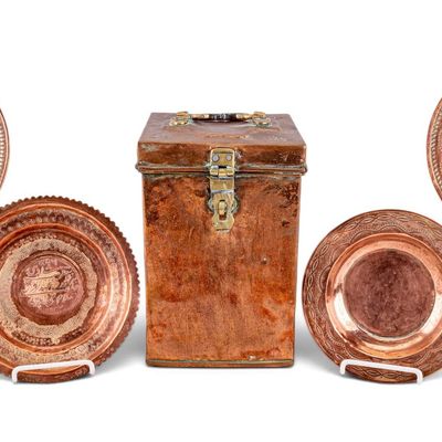 Sale Photo Thumbnail #309: Antique Afghan Copper Box w/ Lid, 4 Chargers