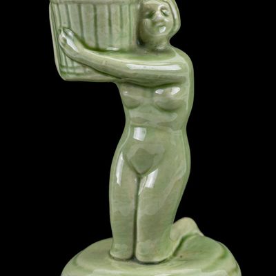 Sale Photo Thumbnail #50: Green Ceramic Figural Candle Holder