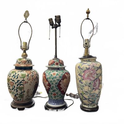 Sale Photo Thumbnail #399: 3 Chinese Ceramic Table Lamps, 30.5" Tallest