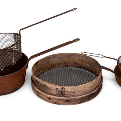 Sale Photo Thumbnail #150: Vintage Metal & Wood Kitchen Frying Cookware