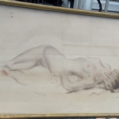 Sale Photo Thumbnail #389: Nude Female Reclining Painting, Signed