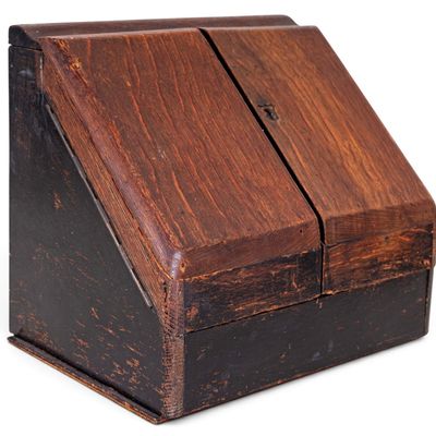 Sale Photo Thumbnail #160: Table Top Oak Letter Box w/ Fold-Out Doors