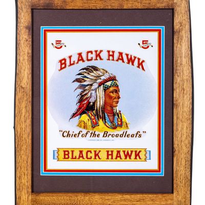 Sale Photo Thumbnail #151: Black Hawk Cigar Framed & Matted Metal Trade Sign