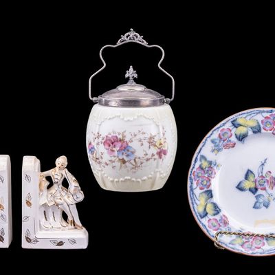 Sale Photo Thumbnail #190: Porcelain Figural Bookends, Ice Bucket, Plate