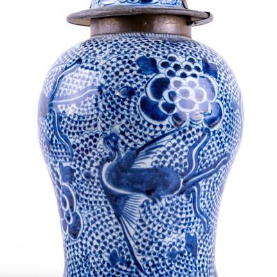 Sale Photo Thumbnail #363: Chinese Blue and White Temple Jar w/ Lid