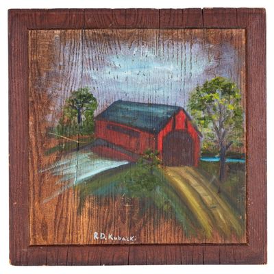 Sale Photo Thumbnail #158: 18/19c Wood Panel Folk Art Painting
