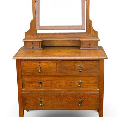 Sale Photo Thumbnail #247: Victorian Inlay Oak Dresser and Mirror