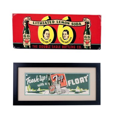 Sale Photo Thumbnail #58: Lith-Lemon Soda Metal Sign and Framed 7-Up Ad