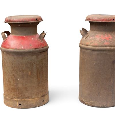 Sale Photo Thumbnail #69: 2 Metal Milk Cans, 25 Inches Tall