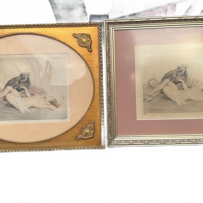 Sale Photo Thumbnail #385: 2 PE Felix Antique French Nude w/ Monkey Lithos