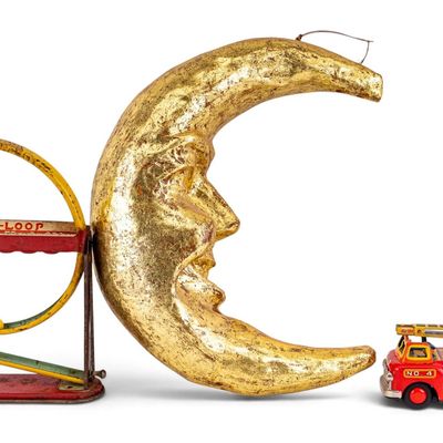 Sale Photo Thumbnail #105: Hanging Moon Sculpture + 2 Vintage Metal Toys