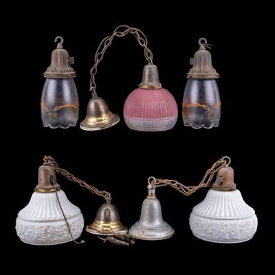 Sale Photo Thumbnail #169: 5 Vintage Glass Pendant Lights Assorted Styles