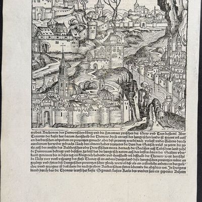 Sale Photo Thumbnail #45: Schedel, pub. 1493 - View of European Town / Verso: Text Only