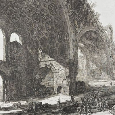 Sale Photo Thumbnail #38: Piranesi, Folio - View of the remains of the tablinum of Nero’s Golden House, also called the Temple of Peace [Veduta degli avanzi del Tablino della Casa aurea di Nerone etti volgarmente il Tempio della Pace]