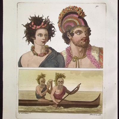 Sale Photo Thumbnail #22: Ferrario after Webber, Hawaii - Native Hawaiians & Rowers in Masks
