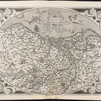 Sale Photo Thumbnail #57: Ortelius, pub. 1587 - Map of the Netherlands & Belgium (Germany Inferior)