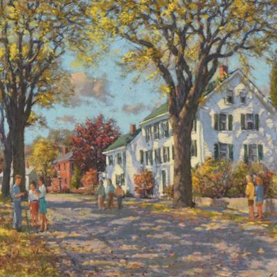 Sale Photo Thumbnail #393: Sven Ohrvel Carlson Oil on Canvas Village Street Scene in Autumn