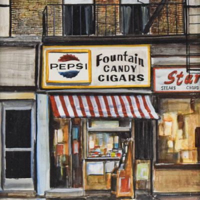 Sale Photo Thumbnail #401: Herbert Weintraub Oil on Board City Street